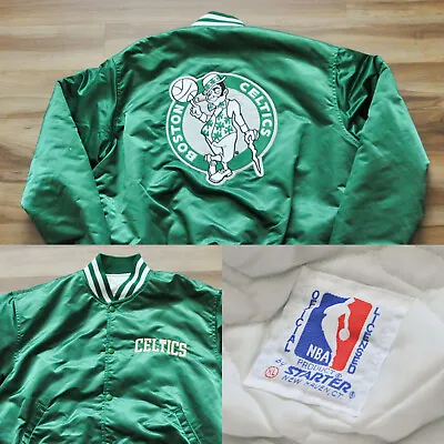 Boston Celtics STARTER Satin Jacket Vintage Green Big Logo NBA Men XL • $299.99