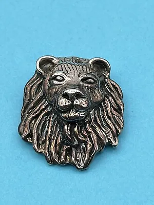 Vintage Sterling Silver 925 Puffed Lion Head Pendant 1.75 Inches Hollow -- 2743 • $32
