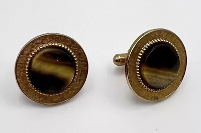 Vintage Round Gold Cats Eye Cufflinks • $11.39