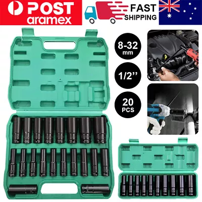 1/2  Drive Deep Impact Socket Set CR-V Steel Metric Sockets Long 20PCS 8-32MM AU • $30.88