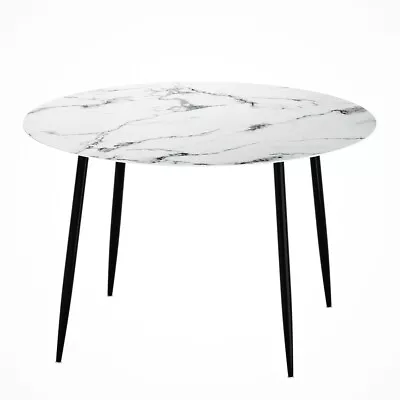 Artiss Dining Table Round Wooden Tables Marble Effect Metal Legs 110cm White • $127.39