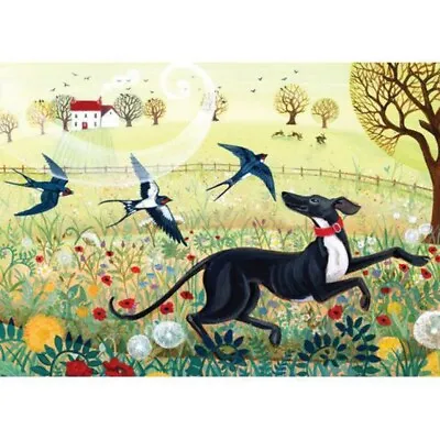 £2.90 • Buy Down In The Meadow - Art Blank Greeting / Birthday Card - Dogs Whippet Swallows