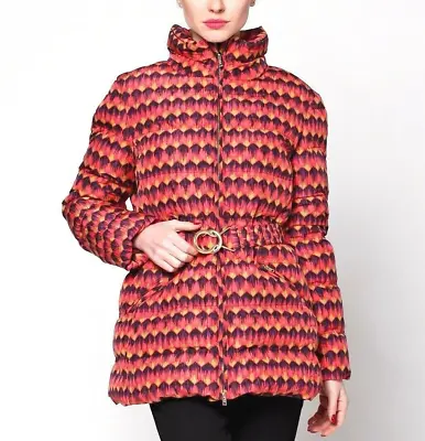 Missoni M Real Down Coat Parka Zigzag Print Jacket 44 M L Logo Belt Puffer Hood • $450