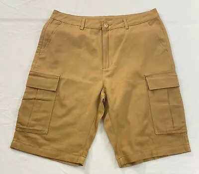 Men's Golden Khaki Cargo Shorts Size Medium Lots Of Pockets Belt Loops • $11.93
