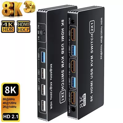 2X1 HDMI KVM Switch 8K 4K HDMI 2.0 KVM Switcher HDMI 2.1 USB 3.0 KVM Switch Box • $34.97