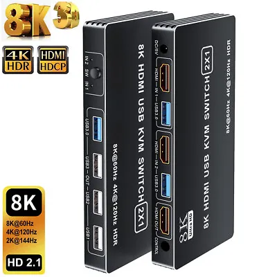 Dual Port HDMI 2.0 KVM Switch 8K Or 4K USB KVM Switcher 2X1 Keyboard Mouse Share • $33.79