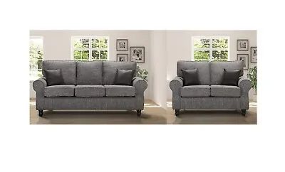 Classic Modern GREY Fabric 3 Seater + 2 Seat Sofa Suite KATRINA 32 • £899