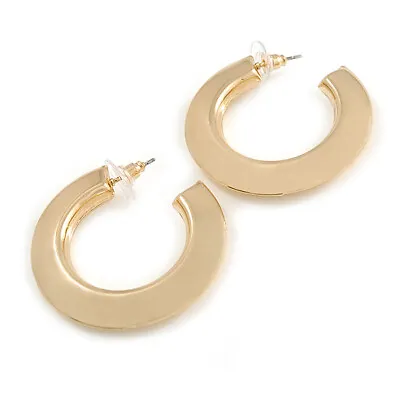 £6.99 • Buy Gold Tone Mirrored Plastic Hoop Earrings/ 40mm D/ Medium Size