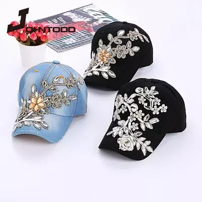 Women Crystal Baseball Cap Adjustable Snapback Casual Travel Flower Sport Hats • $11.99