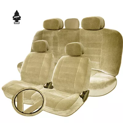 For VW New Beige Velour Fabric Car Truck Seat Steering Covers Full Gift Set  • $44.99