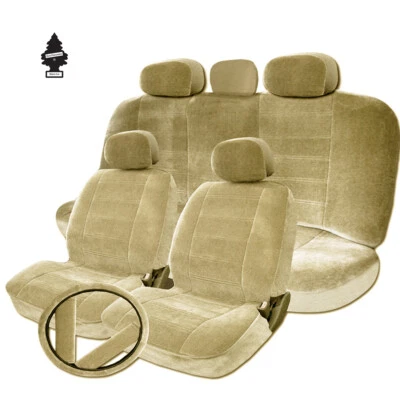 For VW New Beige Velour Fabric Car Truck Seat Steering Covers Full Gift Set  • $44.99