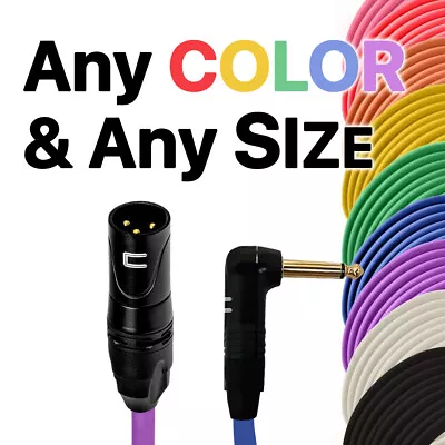 3 Pin XLR Male To Right Angle 1/4  TS Unbalanced Mono Cable Custom Length Color • $36.49