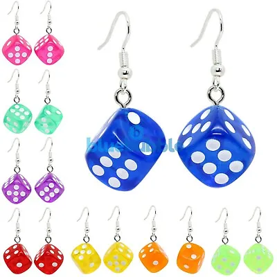 Bluebubble LUCKY DICE Neon Earrings Cute Kitsch Festival 80s 90s Fancy Dress Fun • £4.50