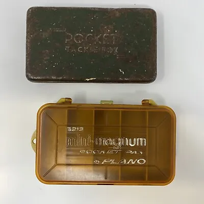 Plano Mini Pocket No 3213 Double Sided Fishing Tackle CRACKED+ Vtg Metal Box SEE • $12.95