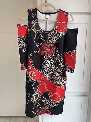 Venus Red And Black Multi Print Cold Shoulder Dress SIZE SM NWOT • $12