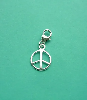 Clip On 925 Solid Sterling Silver PEACE Charm /TRIGGER LOBSTER CLASP  • £6.83