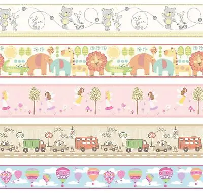 Fine Decor Wallpaper Borders Kids Pink Blue Balloons Cars Fairy Jungle Teddy • £6.49