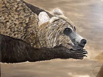 Brown Bear Original Painting On Canvas By Artist Leah J Smith • $250