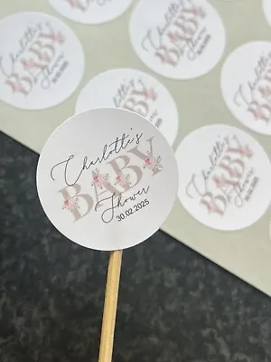 Baby Shower Personalised Round Stickers Party Favours • £3.99