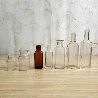 Lot Of 7 Small Vintage Glass Bottles Apothecary Chemistry  • $17