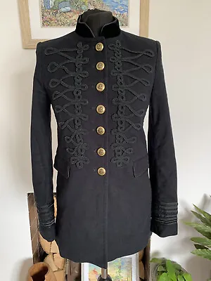 Rare ZARA Black Velvet Military Style Jacket Coat - Size S - Toggles Blazer • $86.31