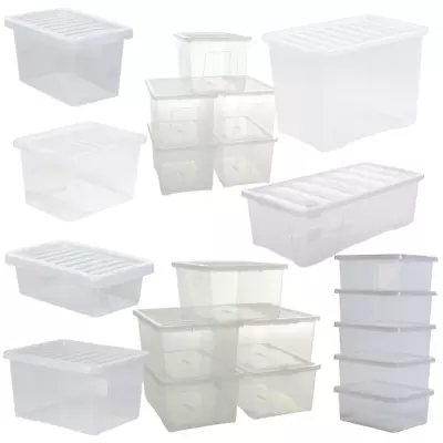 4L-80L Crystal Clear Plastic Storage Container Boxes With Secure Clip On Lid MP • £8.20