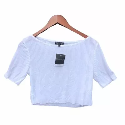 £19.24 • Buy Topshop NWT Viscose Blend White Ribbed Crop Tee With Raw Hem US Size 10