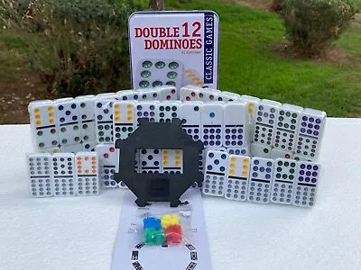 Cardinal 91 Double 12 Color Dotted MEXICAN TRAIN DOMINOES Tile Game TIN Domino • $10