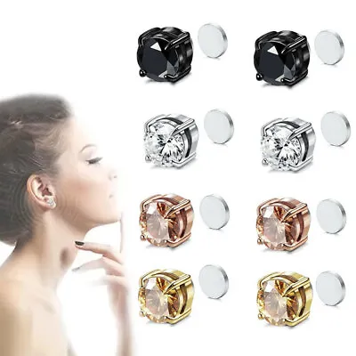 Steel Stainless Magnetic Stud Earrings 6/ 8MM For Men Women Non-Piercing Clip On • $2.25