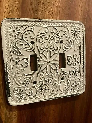 Vtg White Wash Shabby Chic Cast Iron Dual Toggle Light Switch Plate French Cover • $9.79