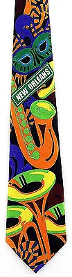 New Orleans Brass Men's Neck Tie Mardi Gras Mask Sax Trumpet Music Gift Necktie • $14.95