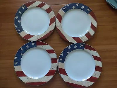 Set Of 4 Dinner Plates Sakura Warren Kimble Colonial American Flag  • $45