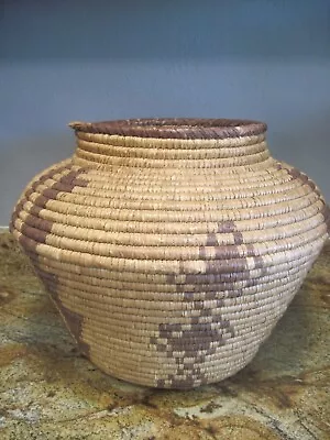 Vntg Large Hand Woven Basket Tight Coil Pattern 13  High 18  Widest • $20