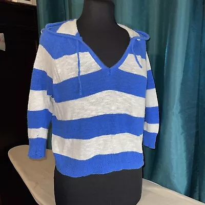 Love H31 STRIPE V-NECK Hoodie Crop SWEATER Size S • $16