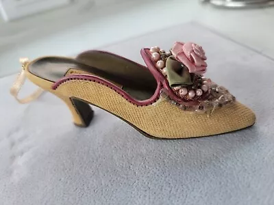 Vintage Pink High Heel Mule Shoe Figurine Ornament Resin Flower Pearls • $8