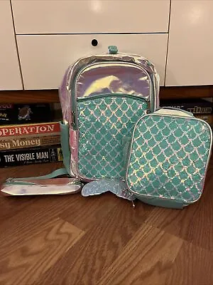 Sequin Mermaid Backpack With Tail With Matching Lunchbox And Pencil Case -NEW! • $10