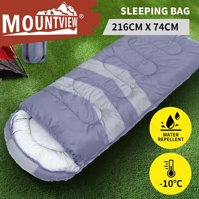 Mountview Single Sleeping Bag Bags Outdoor Camping Hiking Thermal -10℃ Tent Grey • $39.99