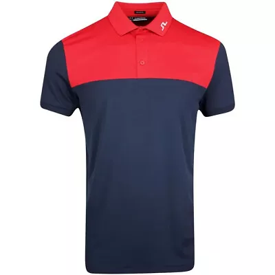 New J Lindeberg Jeff Polo Shirt Navy Red SIZE Small Free Ship • $59.99