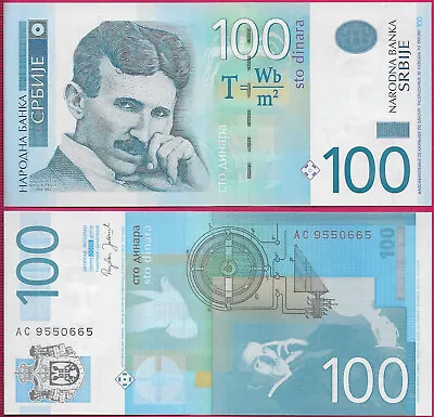 Serbia And Montenegro 100 Dinara 2006 Unc Prefix Acportrait Of Nicola Teslamat • $5