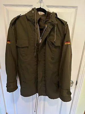 VINTAGE GERMAN ARMY PARKA Military Jacket Coat Removable Acrylic Fleece OD Green • $190