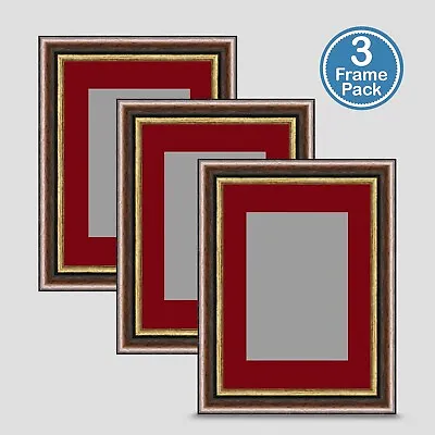Photo Frame Brown Gold 7x5 Inch Multi Pack X3 Incl Dark Red Mount 5x3.5 Print • £26