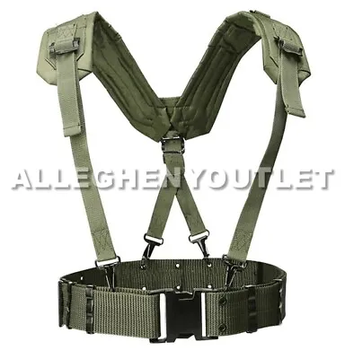 Original U.S Army OD Webbing System LBE Suspenders Pistol Belt LC-2 Military • $24.90