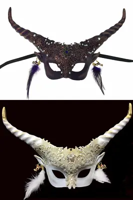 $28.95 • Buy Horned Devil Faun Costume Half Face Mask Horns Venetian Mystical Spirit Animal 