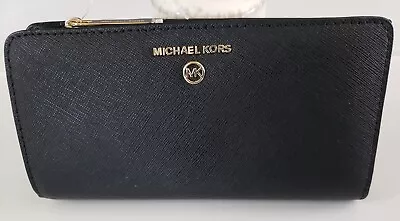 Michael Kors Large Charm Top Zip Continental Leather Wallet Black  $ 168.00 • $54.99