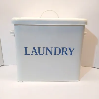 $18.95 • Buy Restoration Hardware Laundry Canister Box White Blue Metal Enamel Farmhouse 12 