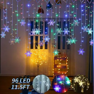 $5.94 • Buy 96LED Snowflake Fairy String Lights Curtain Window 8 Modes Christmas Party Decor