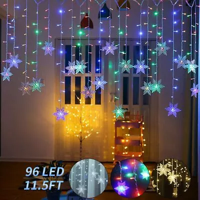 $5.94 • Buy 96LED Snowflake Fairy String Lights Curtain Window 8 Modes Christmas Party Decor