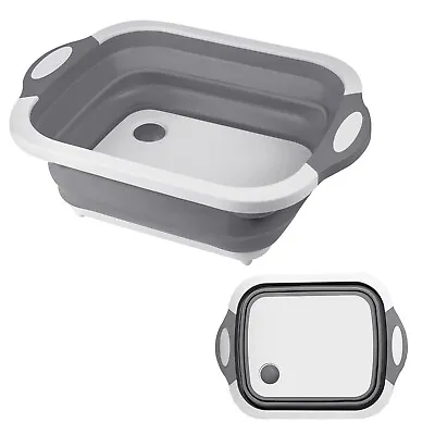 Collapsible Washing Up Bowl Foldable Chopping Cutting Board Kitchen Camping 3IN1 • £8.99