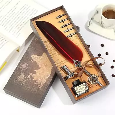 Retro Calligraphy Feather Dip Pen Writing Ink Set Stationery Quill Fountain Pen • £10.68