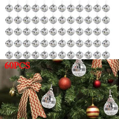 60pcs Silver Mirror Ball Disco Hanging Ball Christmas Party Ornaments Balls Home • £3.04